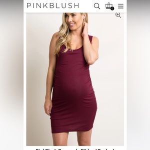 PinkBlush Burgundy Ribbed Ruched Sleeveless Maternity Dress- Medium